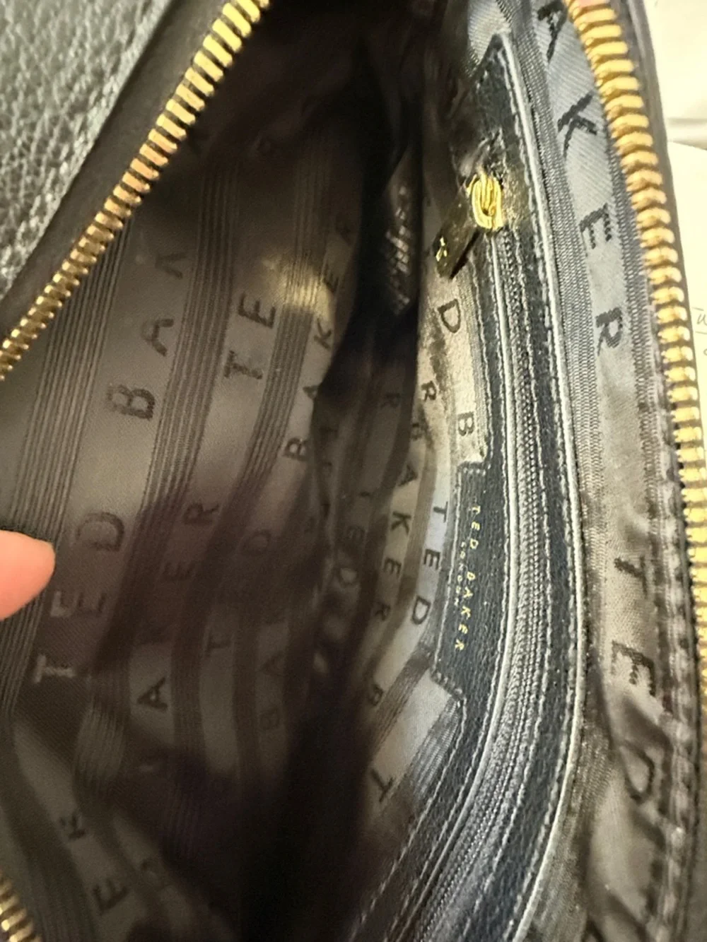 Ted Baker Black Pebbled Leather Crossbody with Pink and Black Striped Strap - Picture 5 of 7